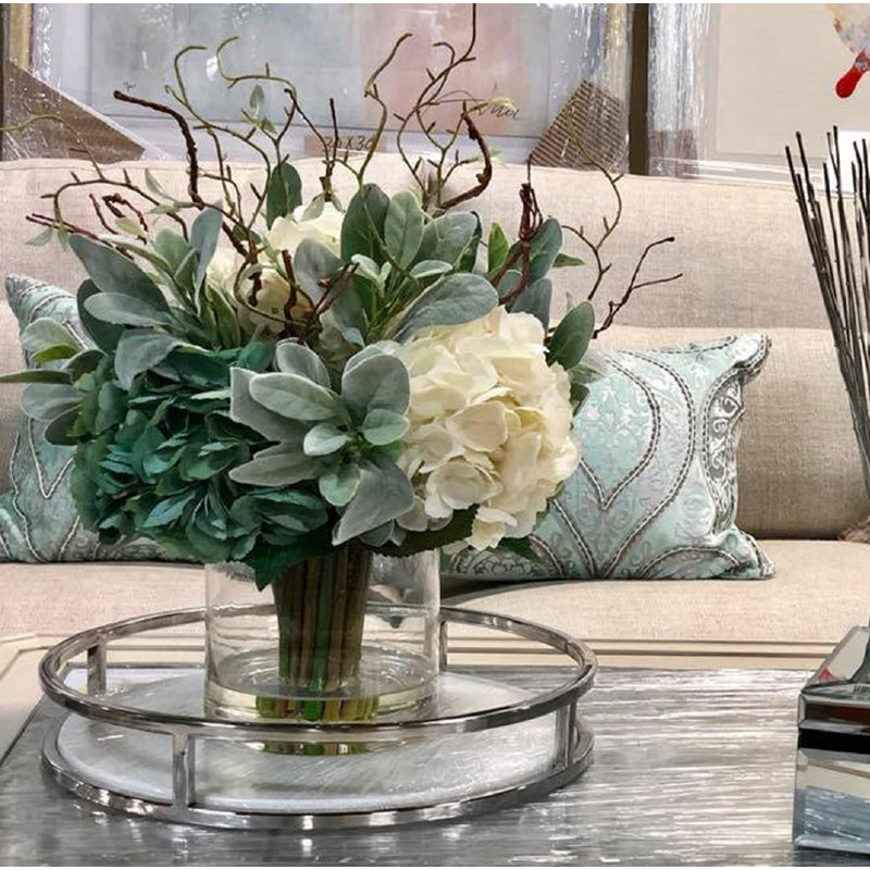 Hydrangeas Floral Arrangement in Glass Vase & Reviews | Joss & Main